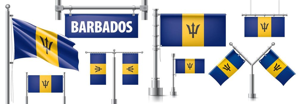 Vector set of the national flag of Barbados in various creative designs.