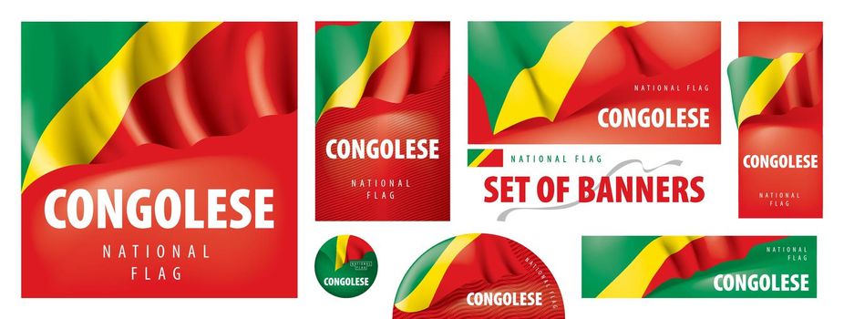 Vector set of banners with the national flag of the Congo.