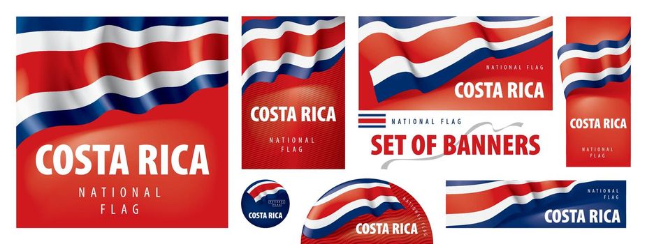 Vector set of banners with the national flag of the Costa Rica.