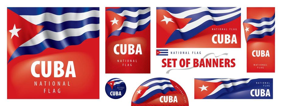 Vector set of banners with the national flag of the Cuba.