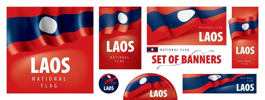 Vector set of banners with the national flag of the Laos.