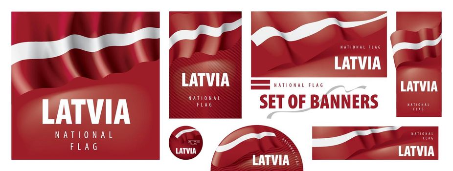 Vector set of banners with the national flag of the Latvia.