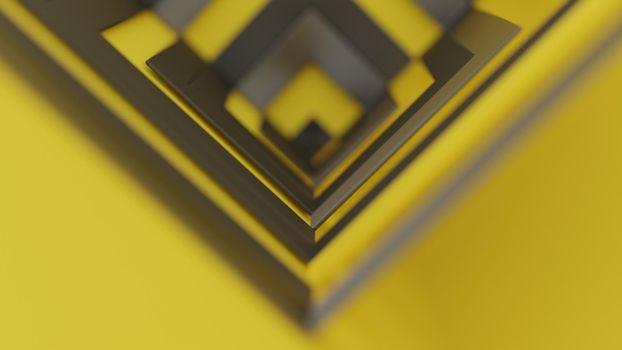 Geometrical cubic shapes in yellow and metallic gray. Abstract background, digital render.