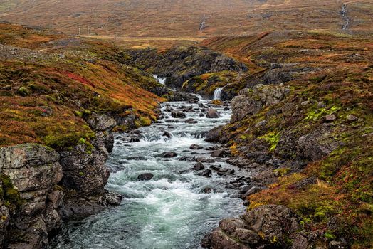 Small waterfalls on the road to Mjoifjordur on the east side of Iceland