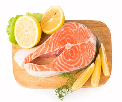 Salmon. Fresh Raw Salmon Red Fish Steak isolated on a White Background