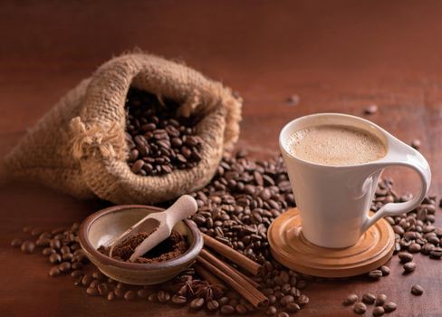 fried bright with smoky grains, coffee beans background