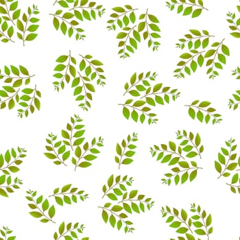 Spring seamless pattern with green sprigs. Vector stock illustration for fabric, textile, wallpaper, posters, paper. Fashion print. Branch with leaves. Doodle style.