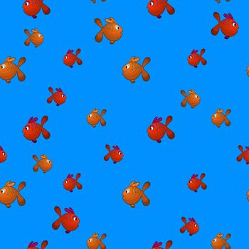 Seamless pattern with cute fish on blue background. Vector cartoon animals colorful illustration. Adorable character for cards, wallpaper, textile, fabric. Flat style.