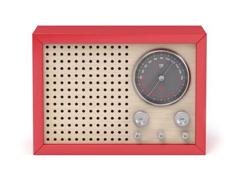 Front view of red retro radio on white background