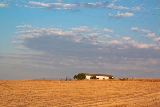 Agricultural farm in southern Andalusia with a cloud filled sky in spain