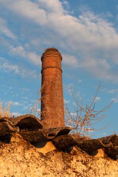 Old chimney with stork's nest in southern Andalusia