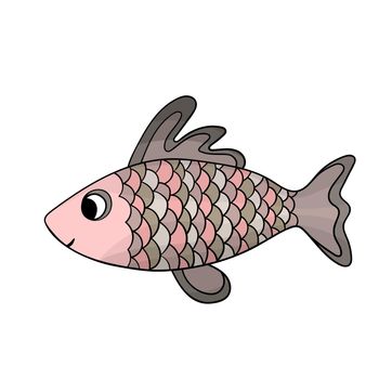 Cute colorful fish isolated on white background. Vector cartoon animals illustration. Hand drawing adorable character for cards, wallpaper, textile, fabric. Flat style. Decorative template icon.