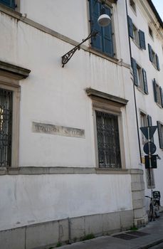 Udine, Italy. February 11, 2020. the ancient indication of the Santa Lucia district on a wall in the city center