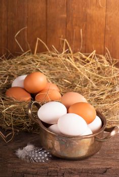 eggs on old wooden background