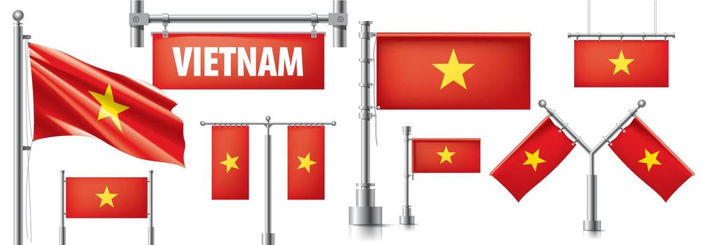 Vector set of the national flag of Vietnam in various creative designs.