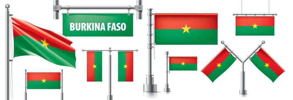 Vector set of the national flag of Burkina Faso in various creative designs.