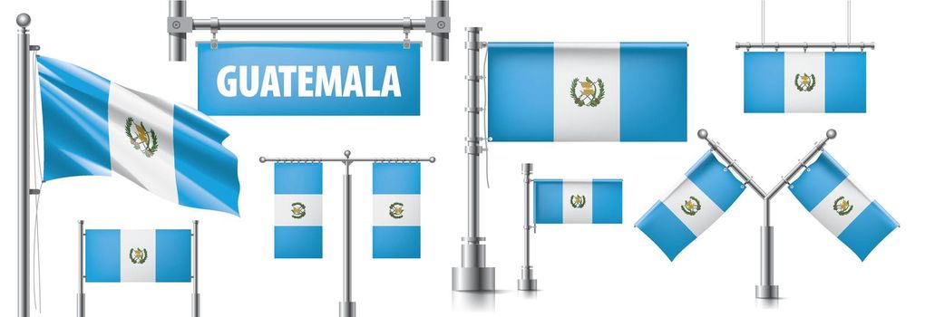 Vector set of the national flag of Guatemala in various creative designs.