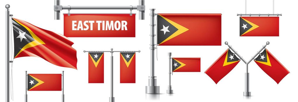 Vector set of banners with the national flag of the East Timor.