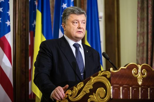 KIEV, UKRAINE - Dec 07, 2015: President of Ukraine Petro Poroshenko during his meeting with vice president of USA Joe Biden in Kiev