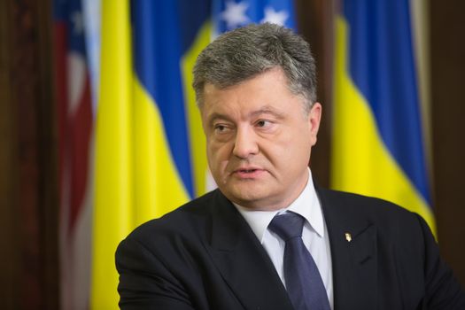 KIEV, UKRAINE - Dec 07, 2015: President of Ukraine Petro Poroshenko during his meeting with vice president of USA Joe Biden in Kiev