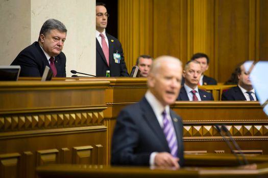 KIEV, UKRAINE - Dec 08, 2015: Vice president of USA Joseph Biden during his speech in the Verkhovna Rada of Ukraine, Kiev