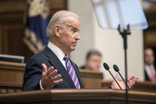 KIEV, UKRAINE - Dec 08, 2015: Vice president of USA Joseph Biden during his speech in the Verkhovna Rada of Ukraine, Kiev