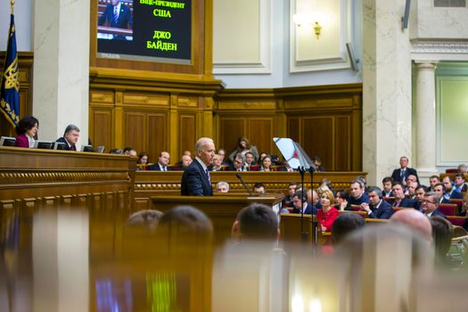 KIEV, UKRAINE - Dec 08, 2015: Vice president of USA Joseph Biden during his speech in the Verkhovna Rada of Ukraine, Kiev