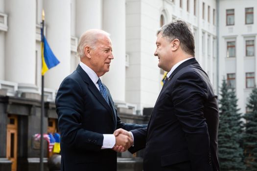 KIEV, UKRAINE - Dec 07, 2015: vice president of USA Joe Biden and President of Ukraine Petro Poroshenko during their meeting in Kiev