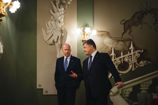 KIEV, UKRAINE - Dec 07, 2015: vice president of USA Joe Biden and President of Ukraine Petro Poroshenko during their meeting in Kiev