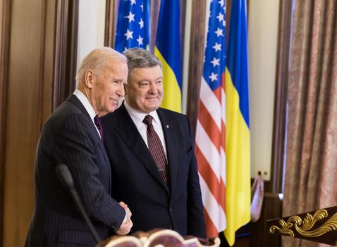 KIEV, UKRAINE - Jan 16, 2017: Vice president of USA Joe Biden during his visit to Kiev and  meeting with President of Ukraine Petro Poroshenko