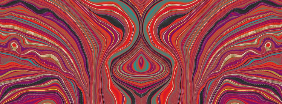 colourful textured background in red. Abstract marbling agate texture and shiny gold curves background. Fluid futuristic effect. illustration