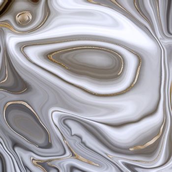 Beautiful grey curly marble agate with golden veins. Abstract marbling agate texture and shiny gold curves background. Fluid marbling effect . illustration