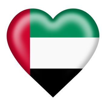 A United Arab Emirates UAE flag heart button isolated on white with clipping path 3d illustration