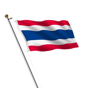 A Thailand flagpole 3d illustration on white with clipping path
