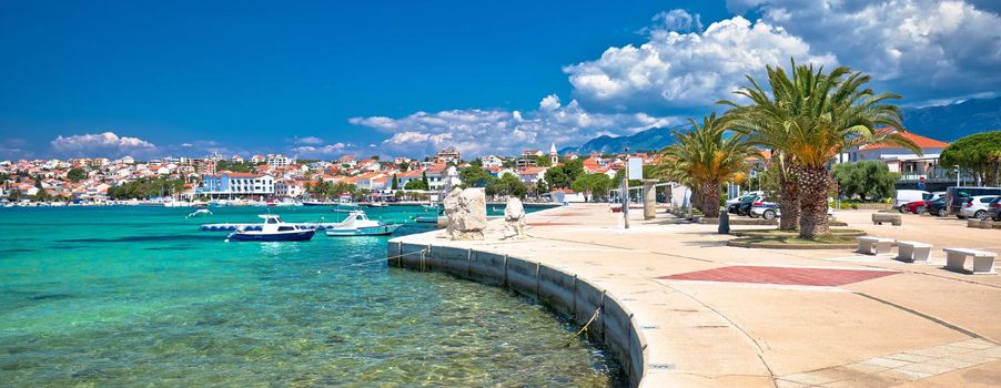 Town of Novalja waterfront and turquoise sea panoramic view, Pag island, Adriatic archipelago of Croatia