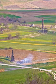 Traditional Easter bonfires in Prigorje region of Croatia view, every village builts one