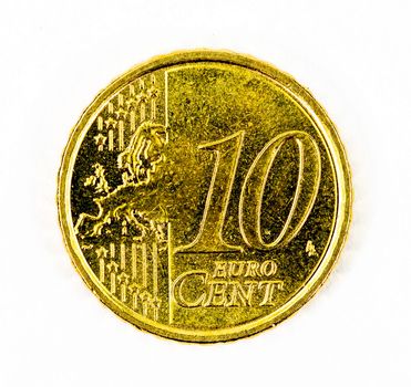 10 euro cents coin front side on white background