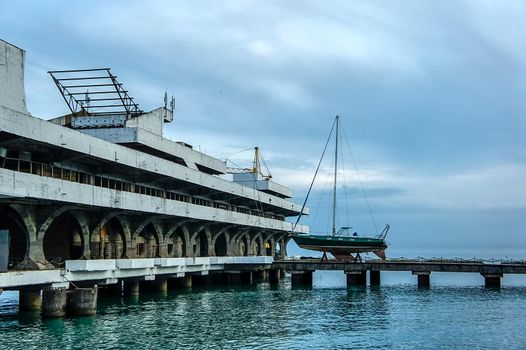Sea station in Sukhumi, Abkhazia. The building of the Soviet period.