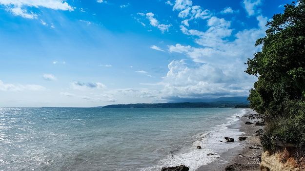 Seascape with coastline and trees. Bambora, Abkhazia