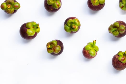 Mangosteen on white background. Top view