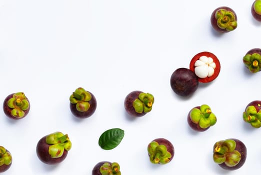 Mangosteen on white background. Top view