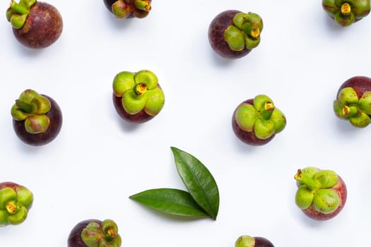 Mangosteen on white background. Top view
