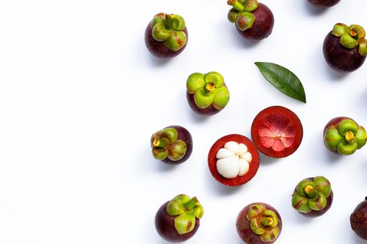 Mangosteen on white background. Top view