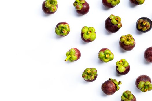 Mangosteen on white background. Top view