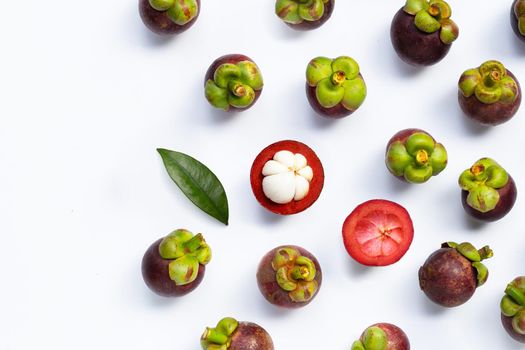 Mangosteen on white background. Top view