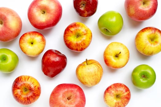 Fresh apples on white background. Top view