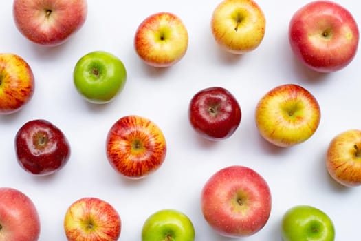 Fresh apples on white background. Top view