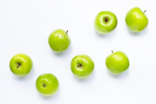 Green apples on white background. Copy space