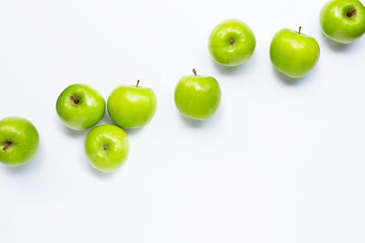 Green apples on white background. Copy space