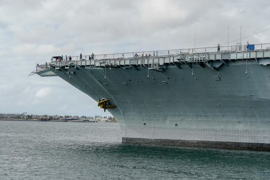 USS Midway Museum, historical naval aircraft carrier museum in downtown San Diego, California. Aircraft carrier Midway. The ship houses an extensive collection of aircraft. February 12th, 2021